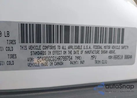 2017 Dodge Grand Caravan Sxt из США, поврежденный, VIN 2C4RDGCG1HR799754